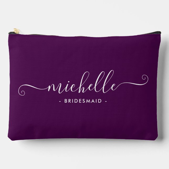 Chic Minimalist Deep Plum Personalized Bridesmaid Accessory Pouch (Front)