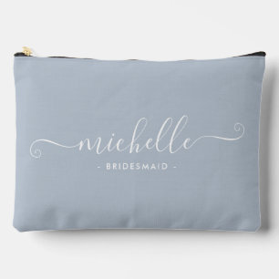 Chic Minimalist Dusty Blue Personalized Bridesmaid Accessory Pouch