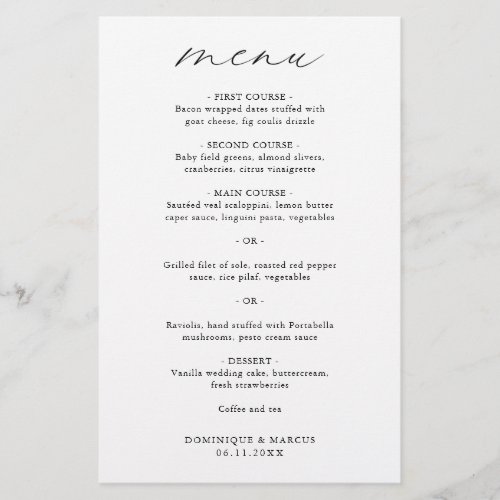 Chic Minimalist Elegant Simple Wedding Menu