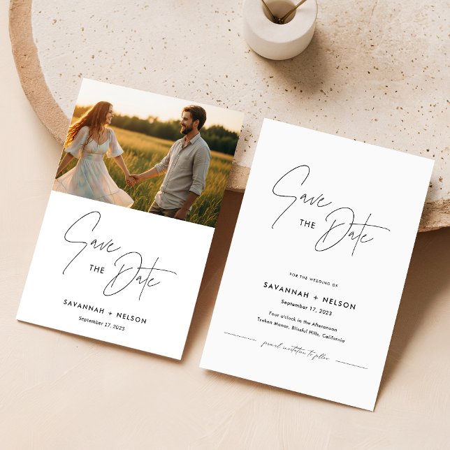 Chic Minimalist Engagement Photo Save The Date (Creator Uploaded)