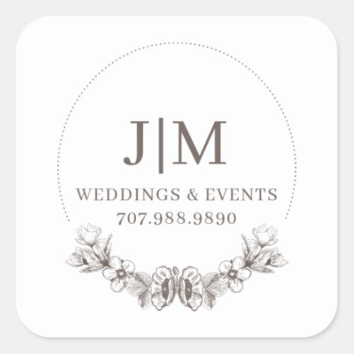 Chic Minimalist Event Wedding Planner Promotional Square Sticker