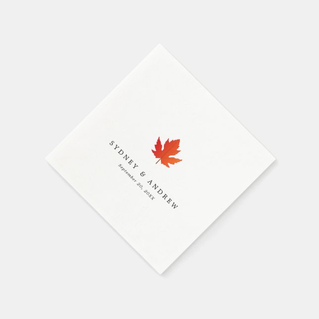 Chic Minimalist Fall Maple Leaf Wedding Napkins (Corner)