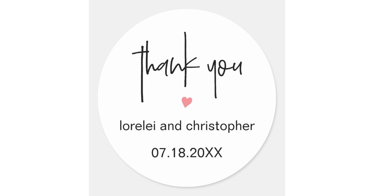 Chic Minimalist Font Thank You & Heart Wedding Classic Round Sticker ...