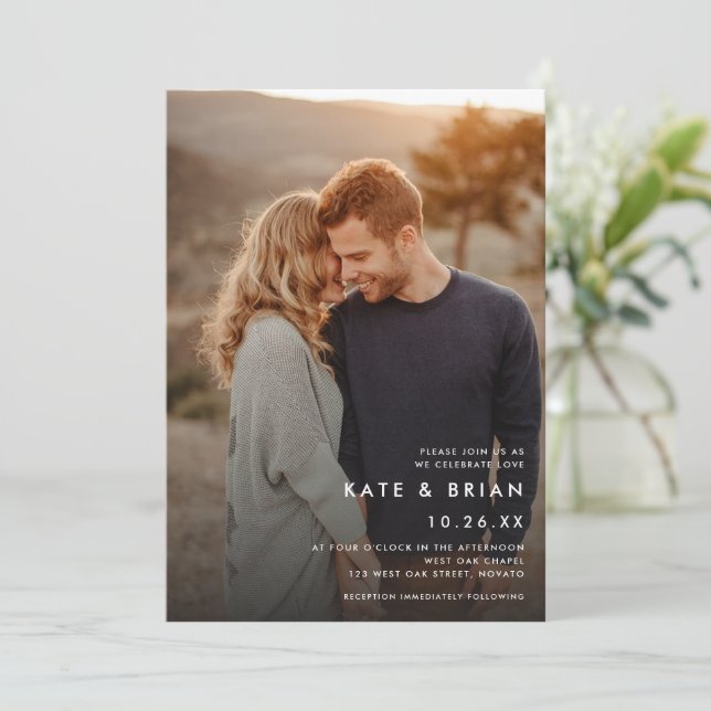 Chic Minimalist Full-Bleed Photo Wedding Invitation (Standing Front)
