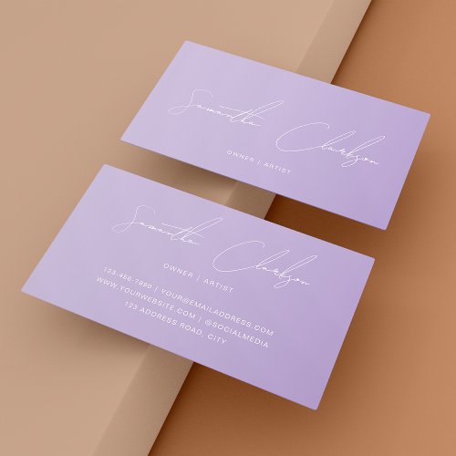Chic Minimalist Hand_Lettered Blush Purple Script Business Card