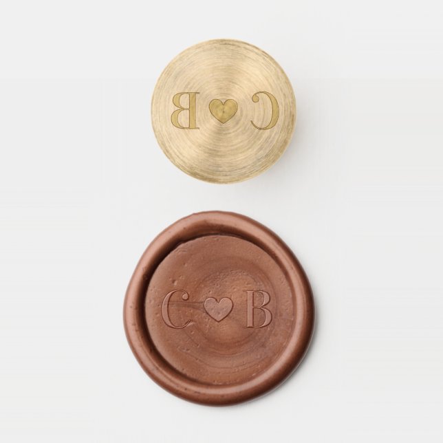 Chic Minimalist Heart & Wedding Couple Initials Wax Seal Stamp (Stamped)