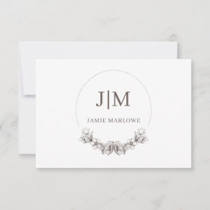 Chic Minimalist Initial Name Monogram Gray Floral Note Card