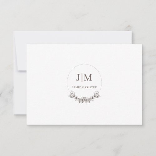 Chic Minimalist Initial Name Monogram Gray Floral Note Card