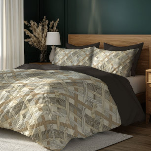 Chic Minimalist Ivory Brown Cream Geometric Duvet Cover