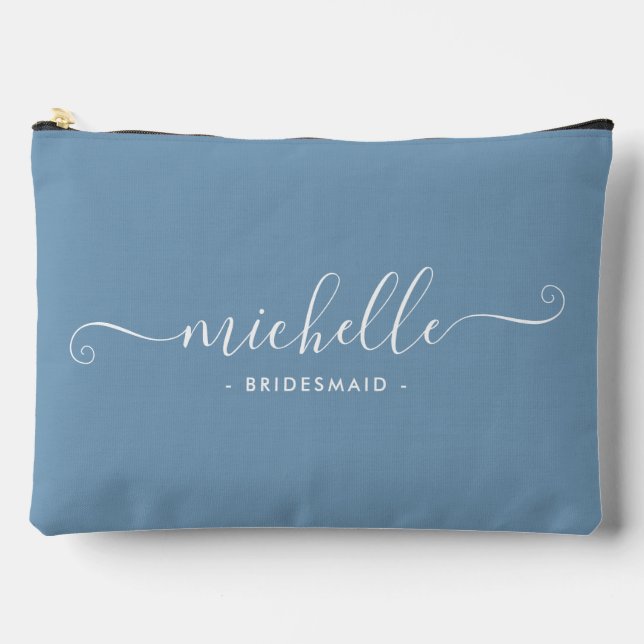 Chic Minimalist Lake Blue Personalized Bridesmaid Accessory Pouch (Front)