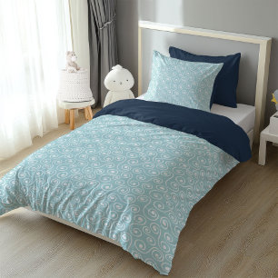 Chic Minimalist Light Blue Swirls Bedding Boho Duvet Cover