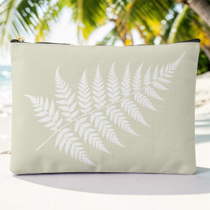 Chic Minimalist Light Green White Fern Large Accessory Pouch