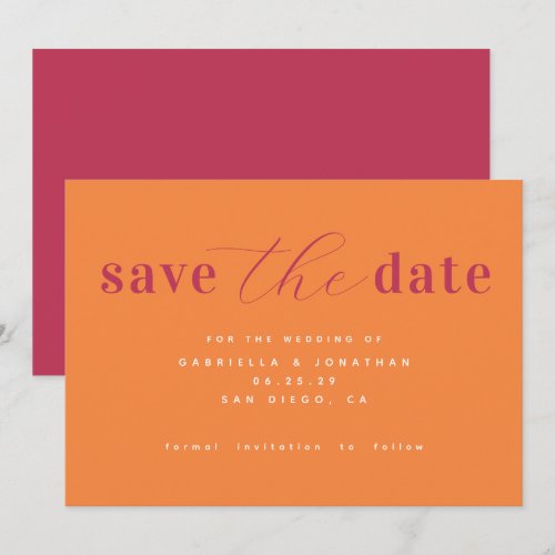 Chic Minimalist Magenta Pink Orange Wedding  Save 