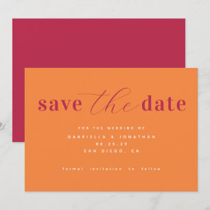 Chic Minimalist Magenta Pink Orange Wedding  Save  The Date