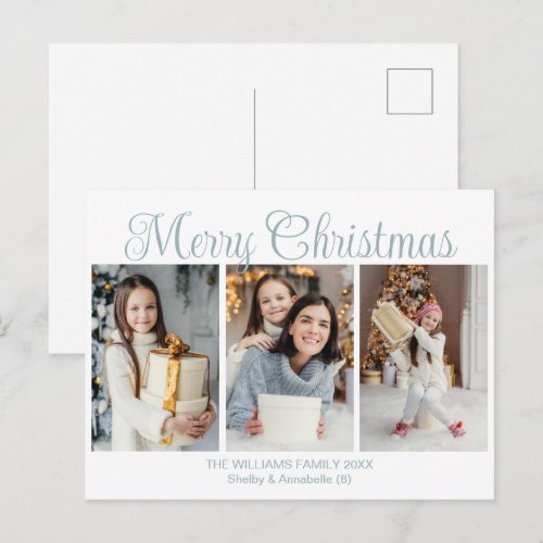 Chic Minimalist Merry Christmas 2026 Photo Collage Holiday Postcard