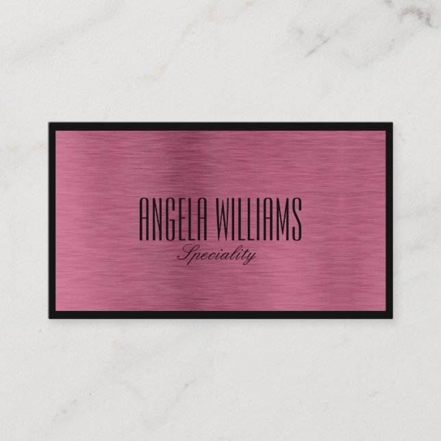Chic minimalist metallic rose gold and black business card (Front)