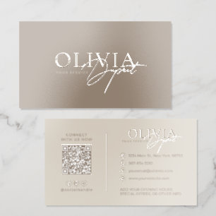 Chic Minimalist Modern Elegant Beige Brown Neutral Raised Spot UV Business Card