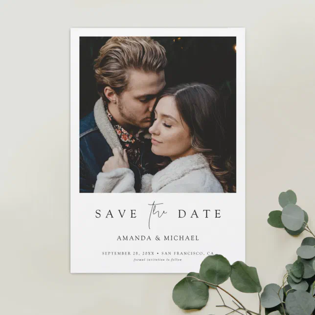 Chic Minimalist Modern Photo Save the Date Magnetic Invitation | Zazzle