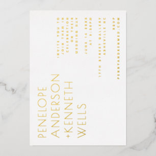 Chic Minimalist Modern Wedding Horizontal Gold Foil Invitation