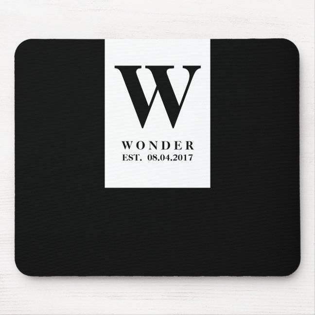 Chic Minimalist Monogram | Black Newlywed Wedding Mouse Pad