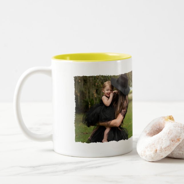 Chic Minimalist Monogram Custom Photo Collage gift Two-Tone Coffee Mug (With Donut)
