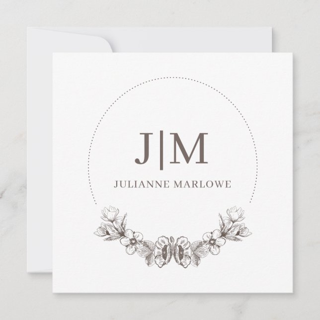 Chic Minimalist Monogram Floral Frame Note Card (Front)