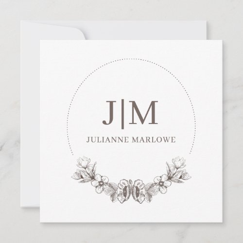 Chic Minimalist Monogram Floral Frame Note Card