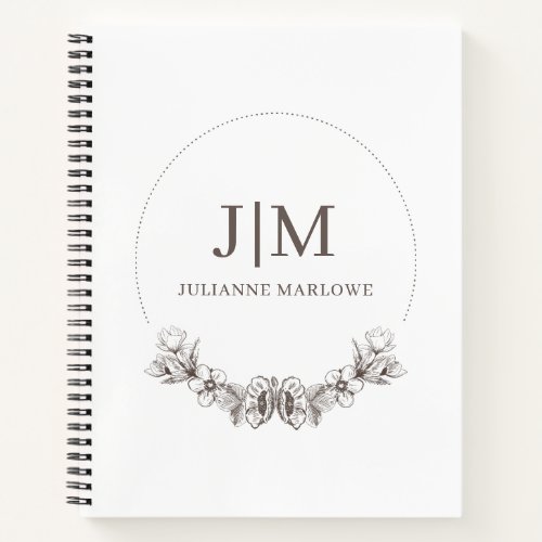 Chic Minimalist Monogram Floral Frame Personalized Notebook