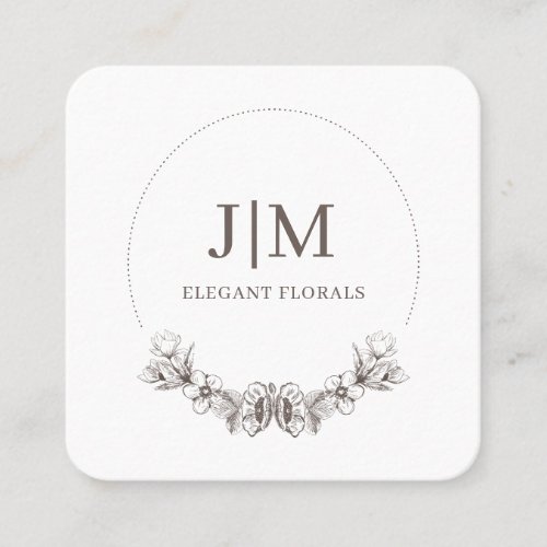 Chic Minimalist Monogram Florist Square Business Card