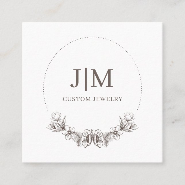 Chic Minimalist Monogram Jewelry Designer Square Business Card (Front)