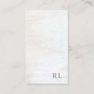 Chic Minimalist Monogram Rustic White Wood Business Card