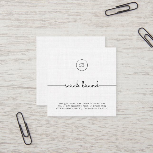 Chic Minimalist Monogram Square Business Card (Front/Back In Situ)