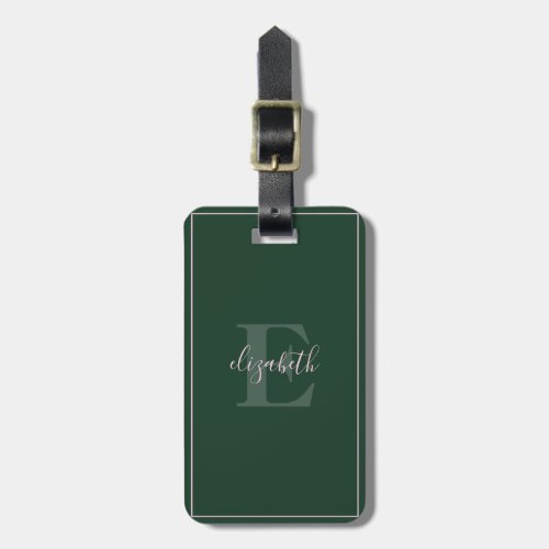 Chic Minimalist Monogrammed Green Luggage Tag