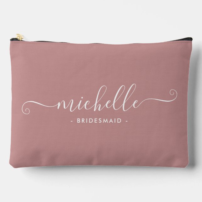 Chic Minimalist Mushroom Personalized Bridesmaid Accessory Pouch (Front)