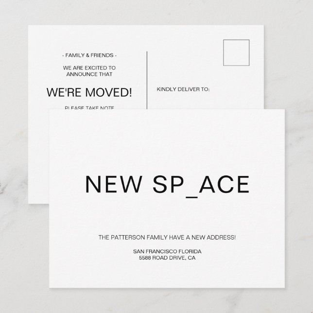 Chic Minimalist New Home Moving Announcement Postcard (Front/Back)
