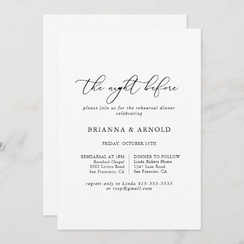 Chic Minimalist Night Before Rehearsal Dinner  Invitation