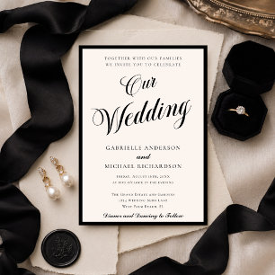 Chic Minimalist Old Money Black Ivory Our Wedding  Invitation