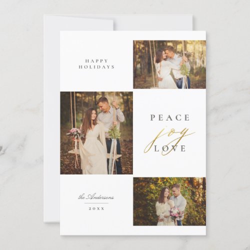 Chic Minimalist Peace Joy Love Typography Photo Holiday Card
