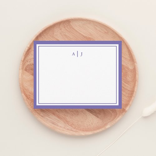Chic Minimalist Periwinkle Two Border Monogram Note Card