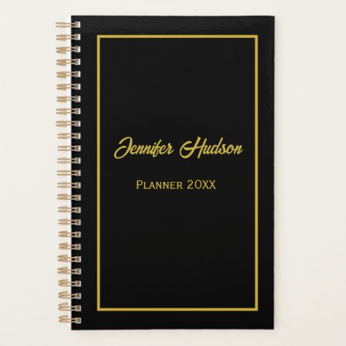 Chic Minimalist Personalized Black  Gold Work Planner