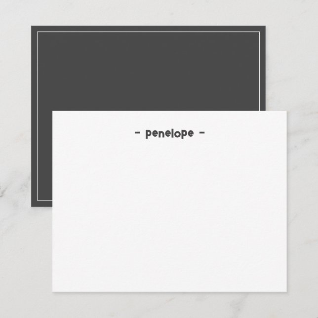 Chic Minimalist Personalized Dark Grey Stationery Note Card (Front/Back)
