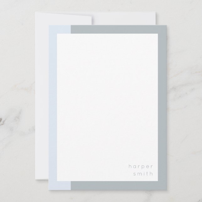 Chic Minimalist Personalized Name Blue Gray Note Card (Front)