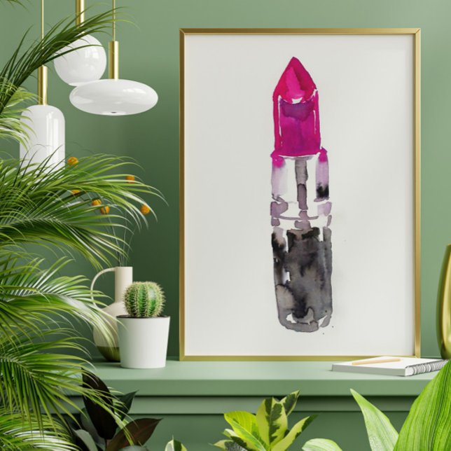 Chic Minimalist Pink Black Watercolor Lipstick  Poster (Creator Uploaded)