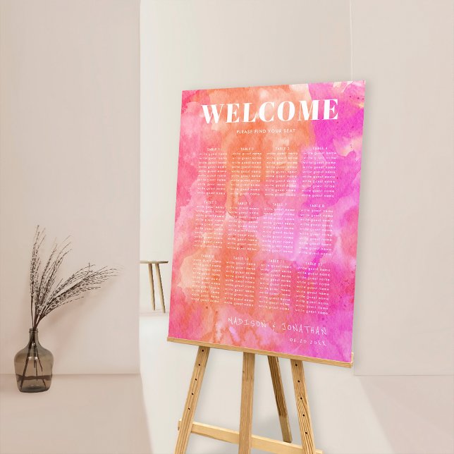 Chic Minimalist Pink Orange Wedding Seating Chart Foam Board (Creator Uploaded)