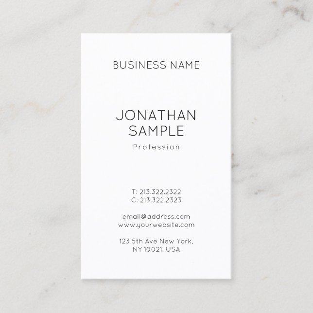 Chic Minimalist Professional Modern Vertical Plain Business Card (Front)