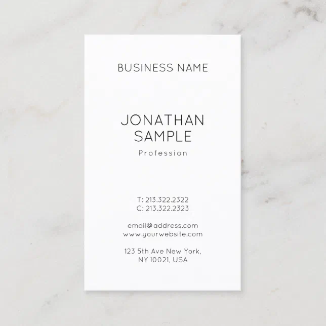 Chic Minimalist Professional Modern Vertical Plain Business Card | Zazzle