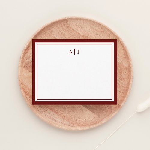 Chic Minimalist Red Maroon Two Border Monogram Note Card