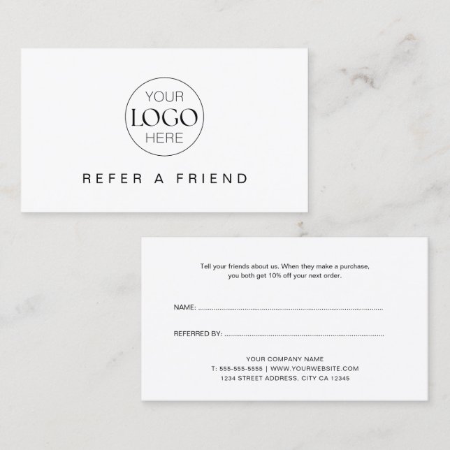 Chic Minimalist Refer A Friend Business Logo Referral Card (Front/Back)