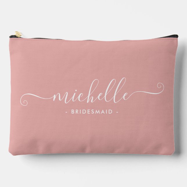 Chic Minimalist Rose Pink Personalized Bridesmaid Accessory Pouch (Front)