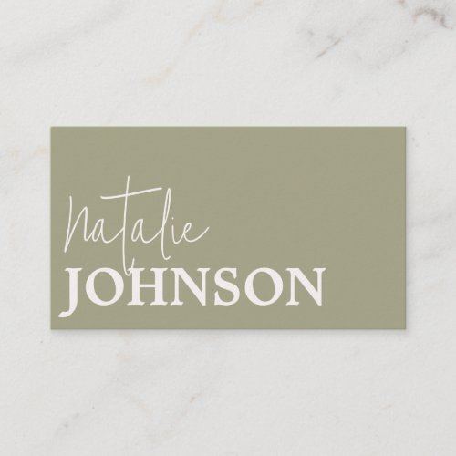 Chic Minimalist Sage Green Calligraphy Script Business Card